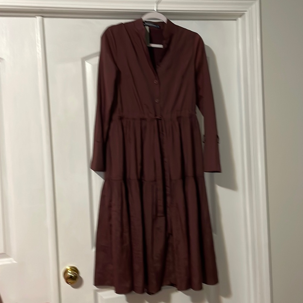 Dress bust 38 waist stretches to 35 and can be tied tight length 43 color mauve